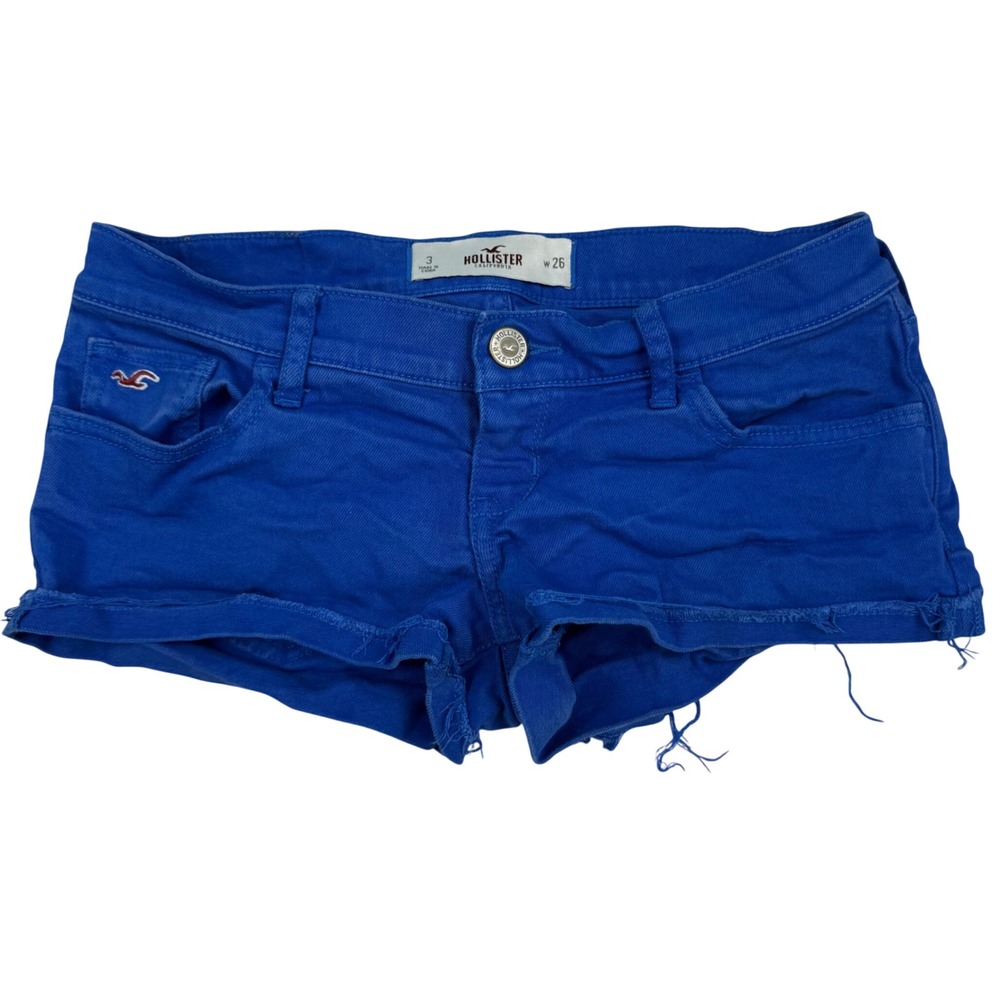 VTG Y2K Hollister Royal Blue Ultra Low Rise Micro Mini Shorts Size 3 W26 Frayed